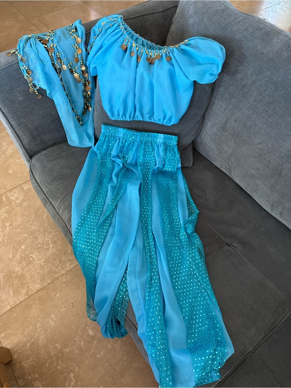 Blue Sequined Sheer Maxi Skirt - Unbranded